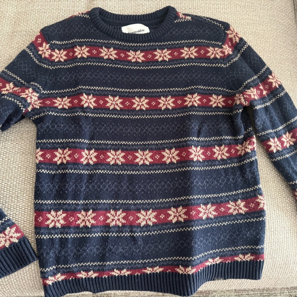 Abercrombie Kids Navy and Red Christmas Crewneck Sweater